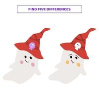 Finden Sie fünf Unterschiede zwischen Cartoon-Halloween-Geistern. vektor