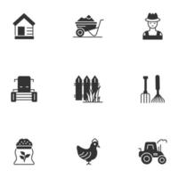 Bauernhof- und Landwirtschaftsikonen eingestellt. Bauernhof und Landwirtschaft packen Symbolvektorelemente für Infografik-Web vektor