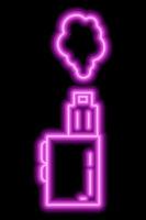 Silhouetten von elektronischem Vape mit Dampf auf schwarzem Hintergrund. rosa Neon-Symbol. Illustration vektor