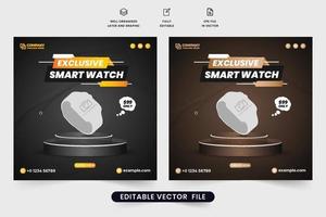 exklusiv smart klocka försäljning mall design för digital marknadsföring. digital klocka företag social media posta vektor med mörk bakgrunder. handled Kolla på produkt befordran mall design för marknadsföring.