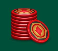 lugg av röd poker pommes frites, med diamant symbol, spel design element, 3d vektor illustration,
