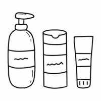 Kosmetikset für den Körper. Shampoo und Handcreme. Gekritzelillustration. vektor