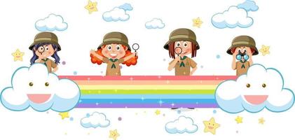 barn på regnbåge i tecknad serie stil vektor