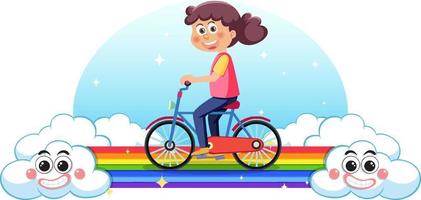 kinder fahren fahrrad auf regenbogen vektor