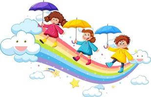 kinder, die auf regenbogen laufen vektor
