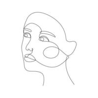 enda linje hand dragen ung kvinna porträtt kvinna skönhet, minimalistisk vacker flicka ansikte. dynamisk kontinuerlig ett linje grafisk vektor design. svart och vit illustration