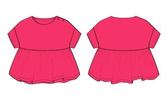 Baby Mädchen Kleid Design technische flache Skizze Vektor Illustration Vorlage. Bekleidung Mock-up Vorder- und Rückansicht