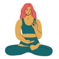 kvinna praktiserande yoga. kvinna karaktär i lotus utgör. hand dragen platt vektor illustration