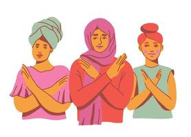 ha sönder de partiskhet. kvinnor av annorlunda etniciteter protesterar mot olikhet. hand dragen vektor illustration