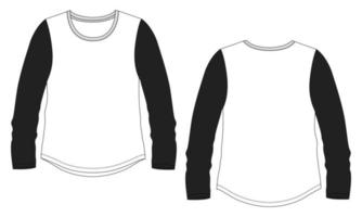 koppla av passa lång ärm t-shirt övergripande teknisk mode platt skiss vektor mall för kvinnors