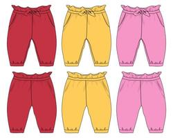 barn pyjamas teknisk mode platt skiss vektor mall främre och tillbaka vyer. kläder Kläder design falsk upp cad.