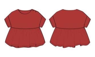 bebis flickor klänning design teknisk platt skiss vektor illustration mall. kläder Kläder falsk upp främre och tillbaka visningar