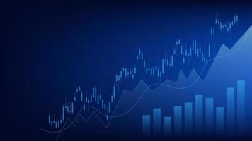 finanzgeschäftsstatistiken mit balkendiagramm und kerzendiagramm zeigen börsenkurs und effektives verdienen auf blauem hintergrund vektor