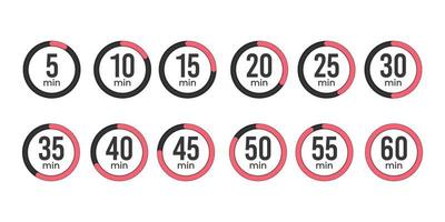digital stoppur uppsättning varje 5 minuter i 1 timme. vektor