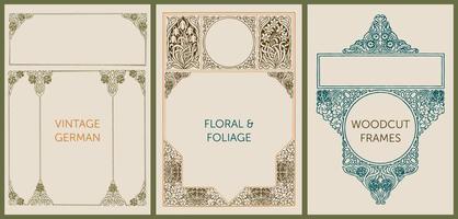 vintage holzschnitt florale designelemente für bücher, einladungen, etiketten, menügestaltung und verpackung. Blumen, Blattwerk, Blätter und Ornamente. vektor