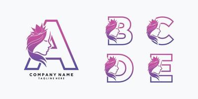 Buchstabe a, b, c, d, e-Logo-Design mit Premium-Vektor für kreatives Konzept der Schönheitsblume vektor