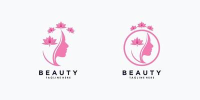 Beauty-Frau-Logo-Design mit Blumenkonzept-Gradientenstil vektor