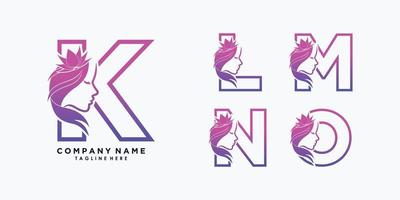 brev k,l,m,n,o logotyp design med skönhet blomma kreativ begrepp premie vektor