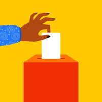 Hand, die Stimmzettel in Wahlurne legt vektor