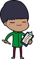 Cartoon selbstgefälliger Junge mit Klemmbrett vektor