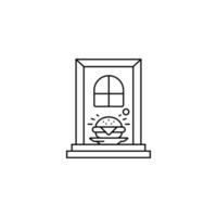 Online-Lieferung Icon Line Style mit Burger auf einem Teller in der Nähe der Tür vektor
