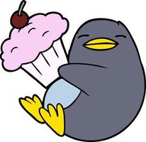 tecknad serie pingvin med muffin vektor