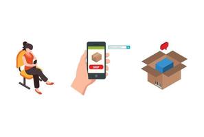 isometrisches online-shopping-konzept. Smartphone-Shopping im Online-Shop. Internet-Shopping. Geeignet für Diagramme, Infografiken, Buchillustrationen, Spiel-Assets und andere grafische Assets - Vektor