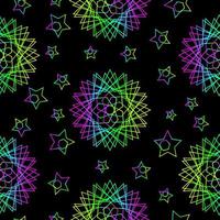 nahtloses geometrisches Muster mit abstrakten Sternen auf dem schwarzen Hintergrund. vektor