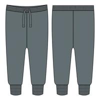 fleece tyg jogger träningsbyxor övergripande teknisk mode platt skiss vektor illustration mall framsidan, baksidan vyer. kläder design mock up cad.