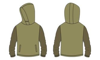 Langarm-Hoodie mit Reißverschluss und Tasche technische Mode flache Skizze Vektor-Illustration Vorlage Vorder- und Rückansichten. Kleidung Pullover Jacke mock up cad. vektor