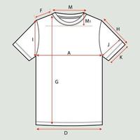 grundläggande t skjorta teknisk teckning platt skiss med mått guide detalj. vektor