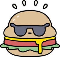 Karikatur eines leckeren Burgers mit Sonnenbrille vektor