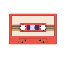 Vektor-Illustration Groovige Retro-Audiokassette mit Streifen. analoge Medien zum Aufnehmen von Popmusik und Rock. Aufkleber altmodische Bandkassette im Stil der 80er Jahre isoliert auf weiß vektor