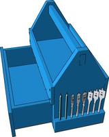 blauer Werkzeugkasten, Illustration, Vektor auf weißem Hintergrund.