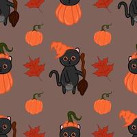 halloween söt katt med kostym vektor sömlös mönster