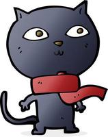 schwarze katze der karikatur, die schal trägt vektor