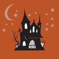 Halloween-Hausdesign auf orangefarbenem Hintergrund mit einigen spezifischen Elementen vektor
