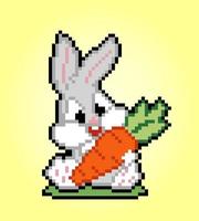 Der Pixel-8-Bit-Hase liebt Karotten. Tierspiel-Assets in Vektorillustration. vektor