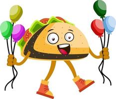 taco med ballonger, illustration, vektor på vit bakgrund.