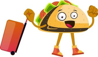 Taco mit Koffer, Illustration, Vektor auf weißem Hintergrund.