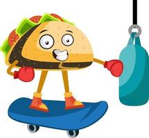 Taco auf Skateboard, Illustration, Vektor auf weißem Hintergrund.