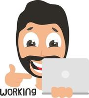 Mann arbeitet am Laptop, Illustration, Vektor auf weißem Hintergrund