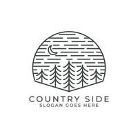 Country Side Outline Logo Design-Inspirationen. Nacht im Freien Waldcamp Strichzeichnungen Vektorgrafiken. vektor