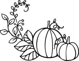 Herbst-Halloween-Eckdekor mit Kürbis und Blättern. fröhliche halloween-komposition für plakatdesign. festliche einladung und postkarte vektor