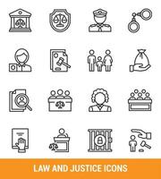 Gesetz und Gerechtigkeit Umriss Icon Set vektor