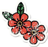 Traditionelles Distressed Sticker Tattoo mit Blumen vektor