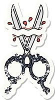 Distressed Sticker Tattoo im traditionellen Stil einer Friseurschere vektor