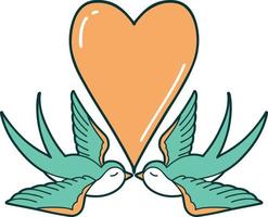 ikoniska tatuering stil bild av sväljer och en hjärta vektor