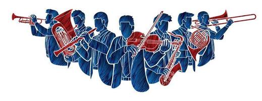 grupp av orkester spelare instrument musiker vektor
