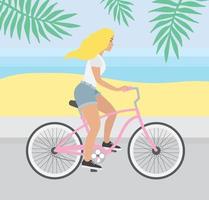 vektor platt flicka ridning en cykel